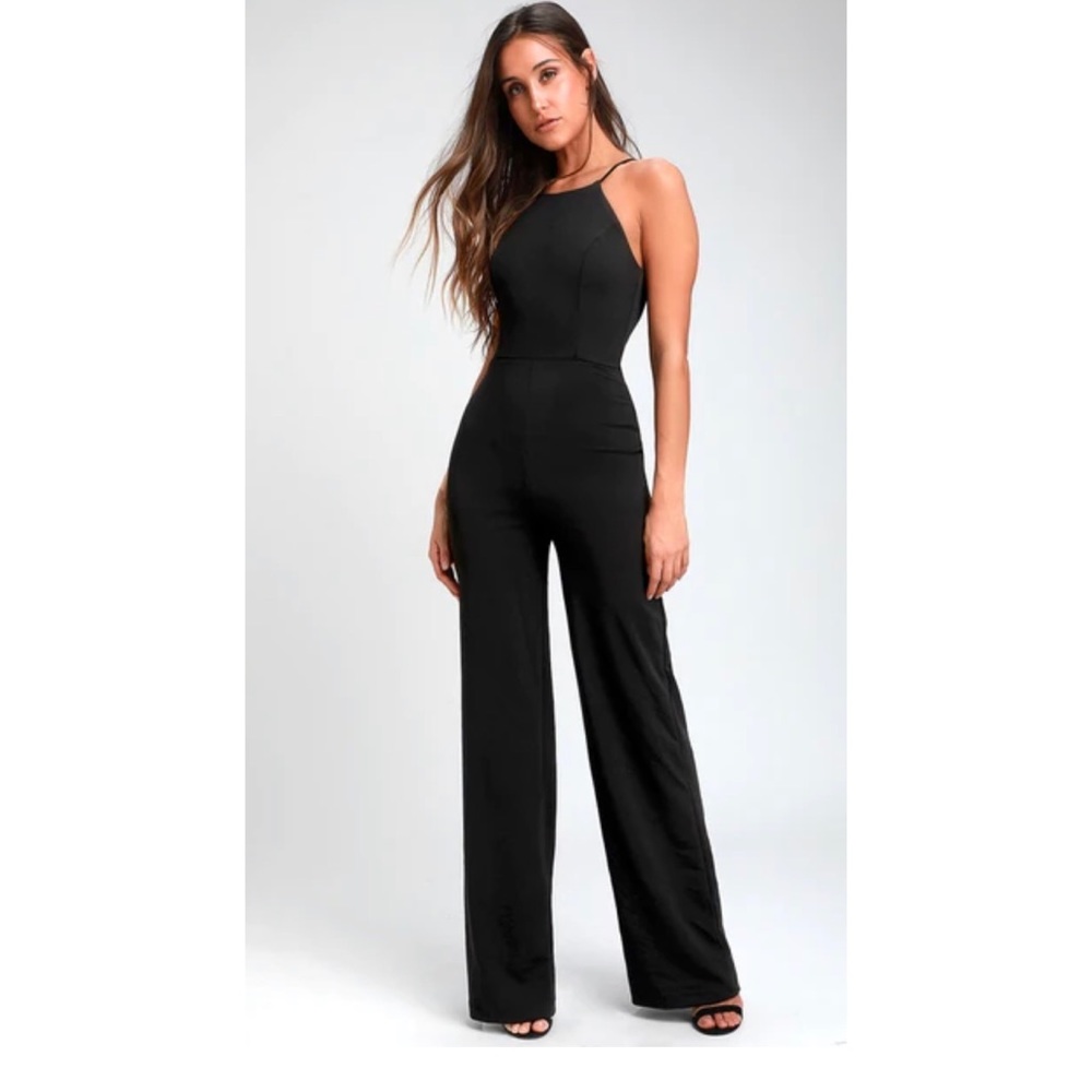 Lulus Aniyah Black Wide-Leg Halter Jumpsuit Size Small